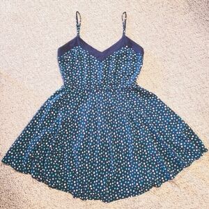 Y2K Aeropostale Polka Dot Flare Minidress Spaghetti Straps Navy Blue Size Small